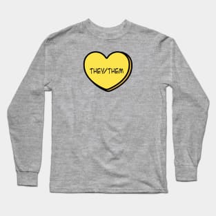 Pronoun They/Them Conversation Heart in Yellow Long Sleeve T-Shirt